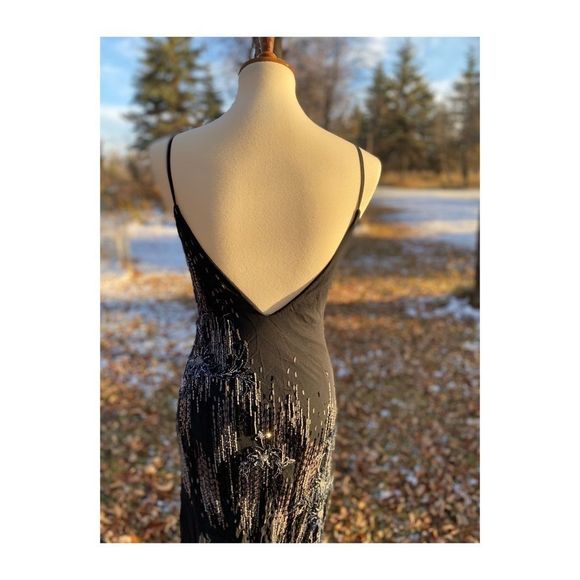 Vtg 90s Y2K Sue Wong Nocturne Gown 100% Silk Dress Beads Mermaid Glam Celestial - Picture 9 of 15